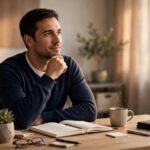 Calm confident person listening to feedback at a desk, for how to deal with criticism without taking it personally.