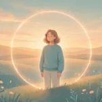 Illustration of a person calmly standing within a glowing boundary circle at sunrise, representing how to set boundaries without feeling guilty