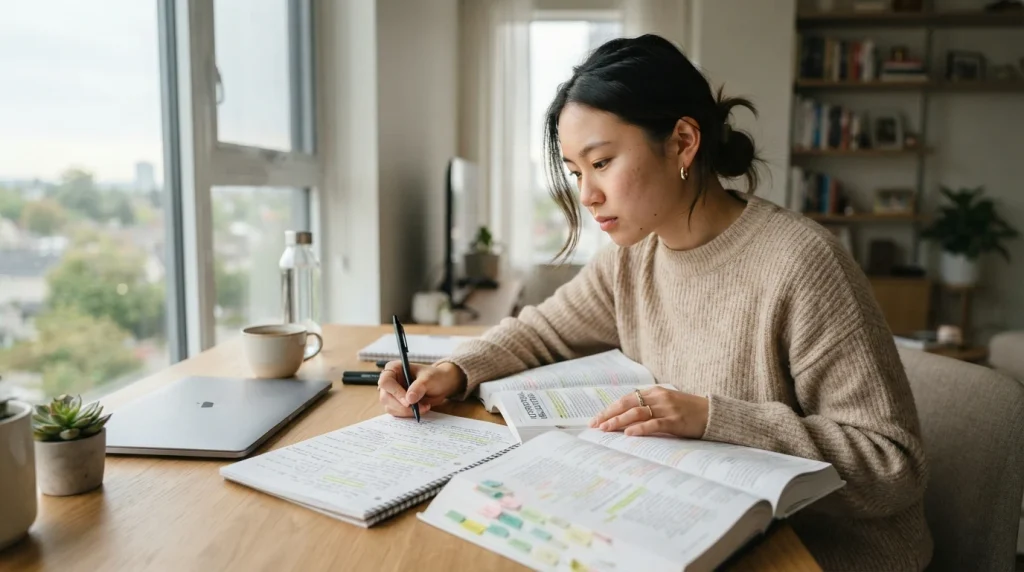 Motivational study scene representing determination and success for students